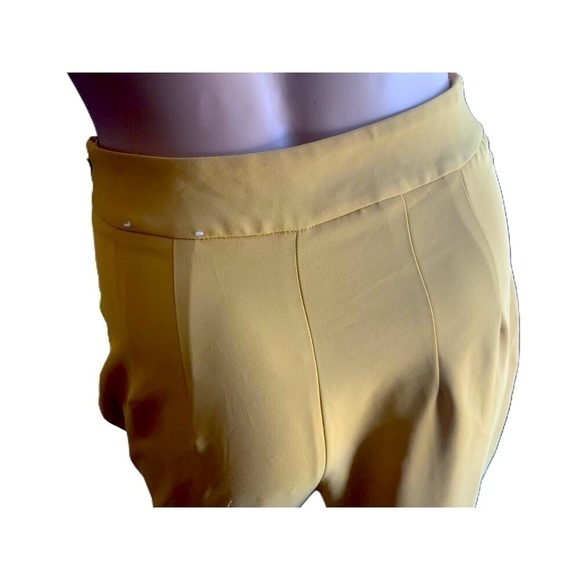 Express Yellow High-Waist Front-Seam Solid Flared Trousers Size Small - Picture 7 of 15